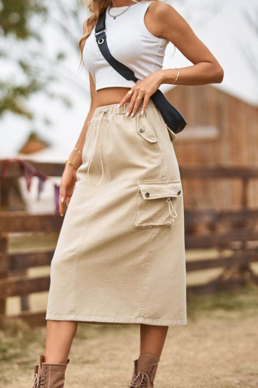 Drawstring Waist Slit Denim Skirt Trendsi e94820f3a5274fd084c3d78f8eb48ee1-Max