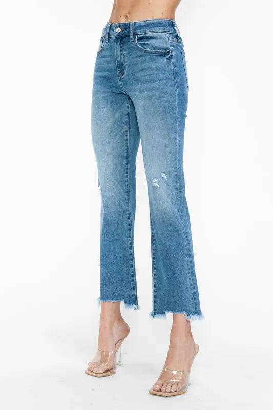 bytos Raw Hem Distressed Mid Rise Crop Jeans Trendsi e95decf1-ac07-46b8-87a8-24b0895f6535-Max