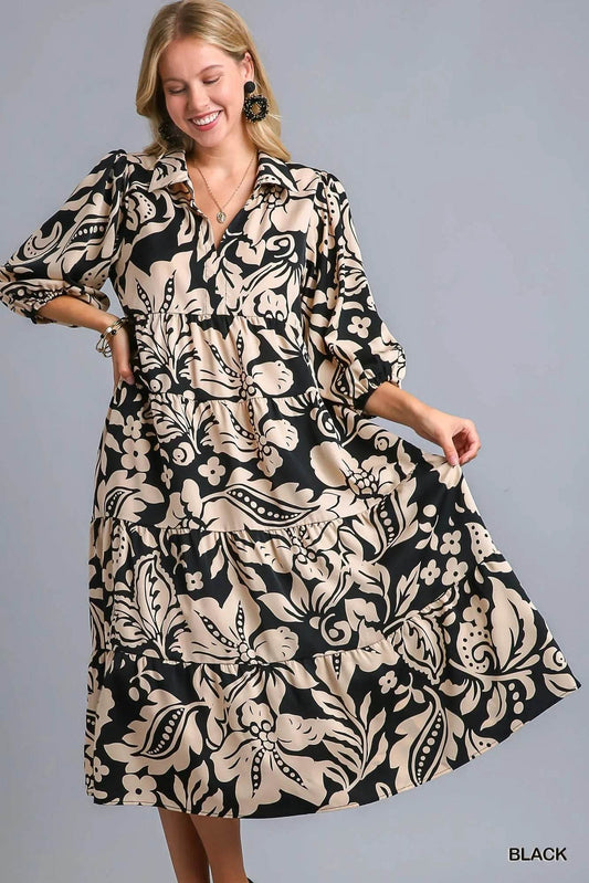 Umgee Floral Print Tiered Midi Dress Black Trendsi e9941ac1-d0f0-40eb-9110-4222c9aa0bd7-Max-Origin