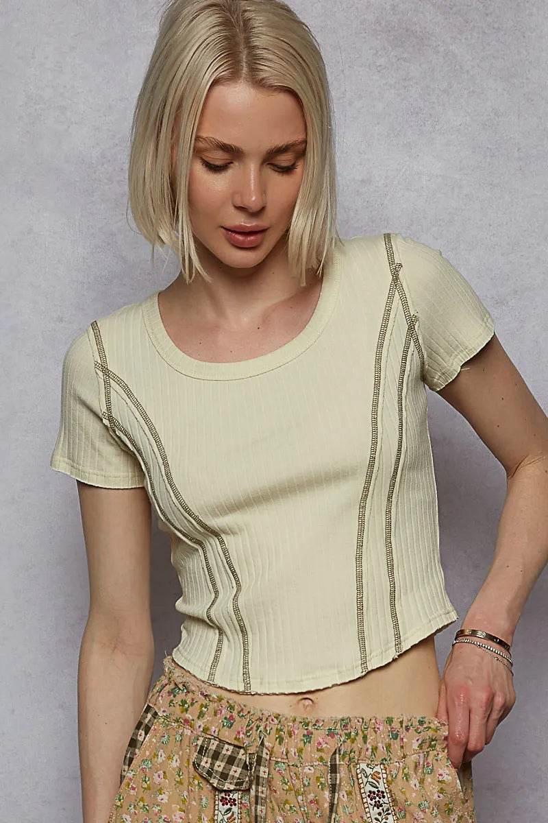 POL Contrast Stitching Round Neck Crop T-Shirt Sage Trendsi e996604f-f6ca-4e4a-9303-b9b5615cb328-Max-Origin