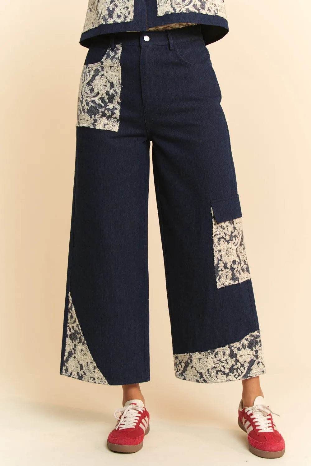 Davi & Dani Lace Applique Wide Leg Jeans Trendsi e9a1d7af-4c86-4d77-bc92-c6c221982868-Max