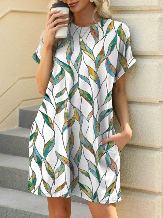 Printed Round Neck Short Sleeve Mini Dress Turquoise Trendsi e9b5d6a3-918f-4df6-b8a7-dc4c9b02df67-Max-Origin