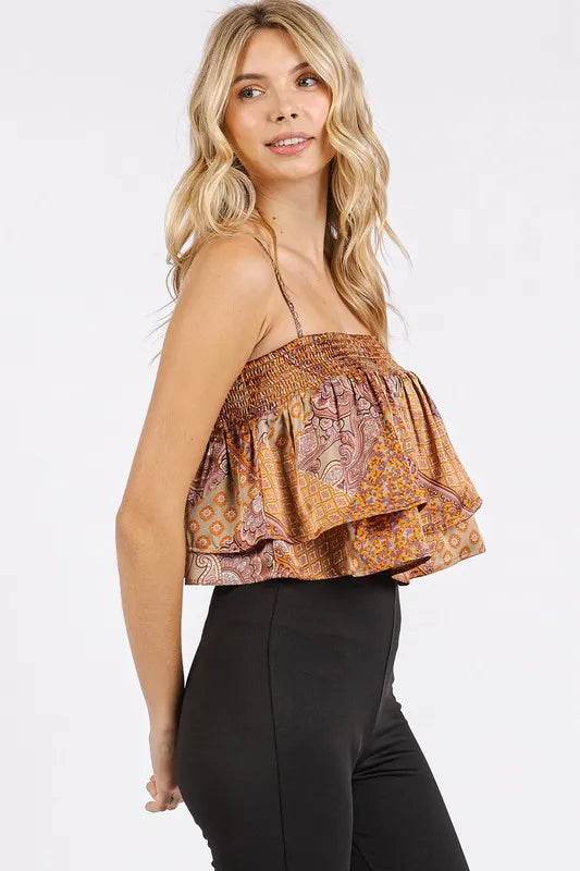 Mittoshop Paisley Patchwork Print Satin Ruffle Crop Cami Trendsi e9bcf797-cced-4539-be1a-df2a01d35262-Max