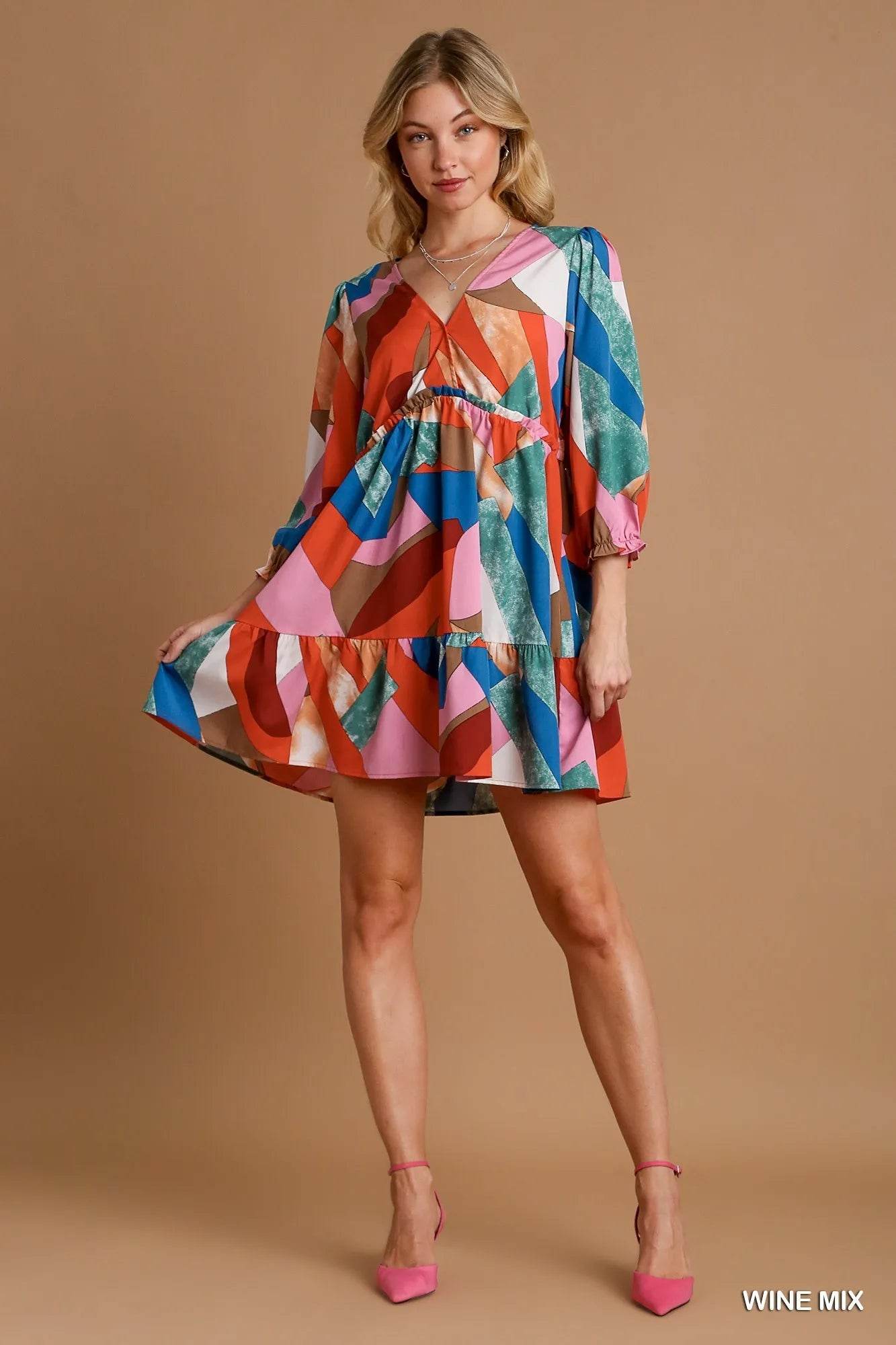 Umgee Abstract V-Neck Tiered Printed Dress Trendsi e9d29b8d-e874-43ab-a943-fe019d217000-Max-Origin