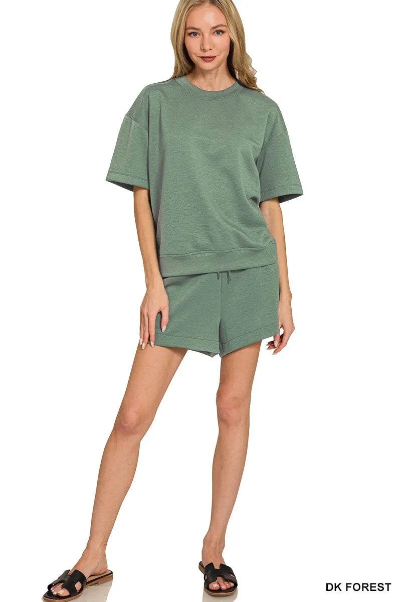 Zenana Scuba Short Sleeve Top & Shorts Set Trendsi e9e8b55be1c34b44afbc338f5a96c2cc-Max-Origin
