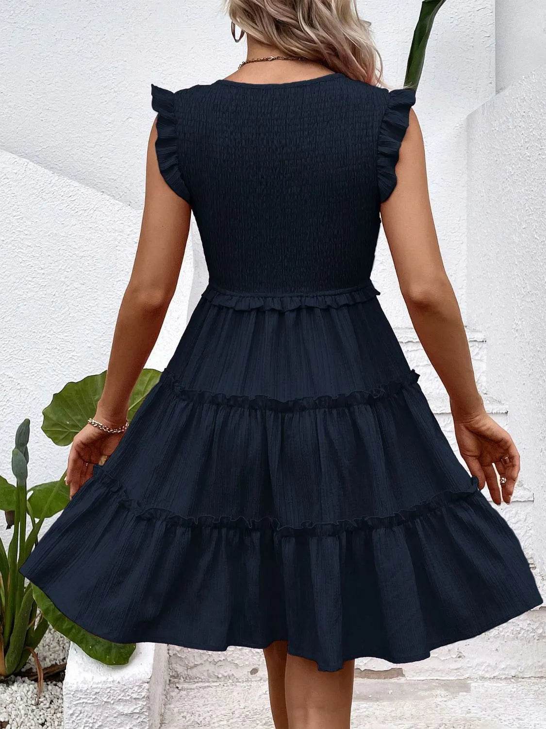 Ruffled V-Neck Cap Sleeve Dress Trendsi ea063434-47d3-427a-987b-32bb2c658b21-Max-Origin