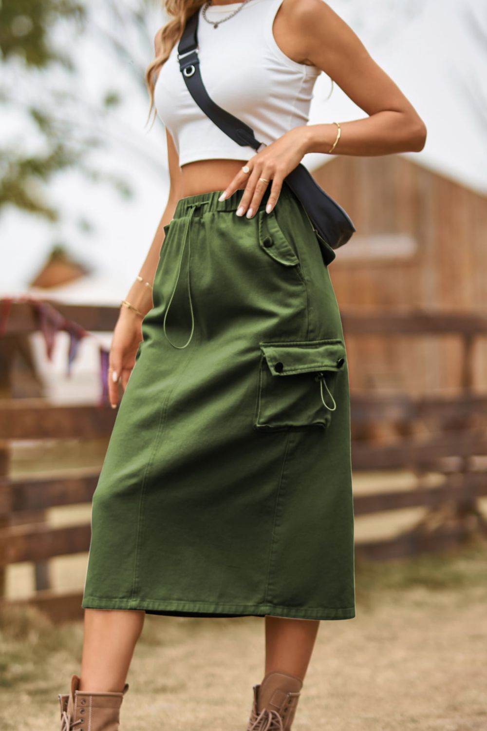 Drawstring Waist Slit Denim Skirt Trendsi ea0836be5da34516b5346ecf1729ba38-Max