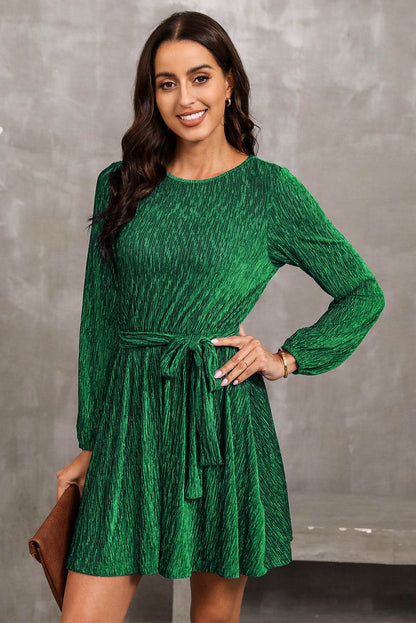 Round Neck Tie Front Long Sleeve Dress Trendsi ea1753c7e444477792b0fa9c450ca8de-Max