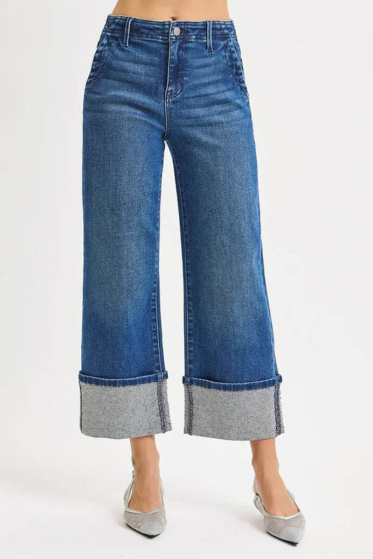 RISEN High Rise Ankle Wide Rhine Stone Cuffed Jeans DARK Trendsi ea19251aca174b4dbebb112c58d4e047-Max-Origin