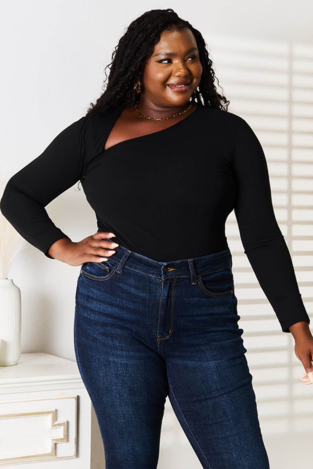 Basic Bae Asymmetrical Neck Long Sleeve Top Trendsi ea1b93237073431cb2bea0a5355f78ed-Max