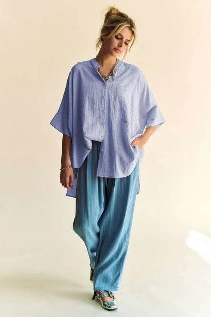 Davi & Dani Rhinestone Pleat Back Short Sleeve Loose Fit Shirt Trendsi ea22496c2ced4eb49c66180aea6882f8-Max-Origin