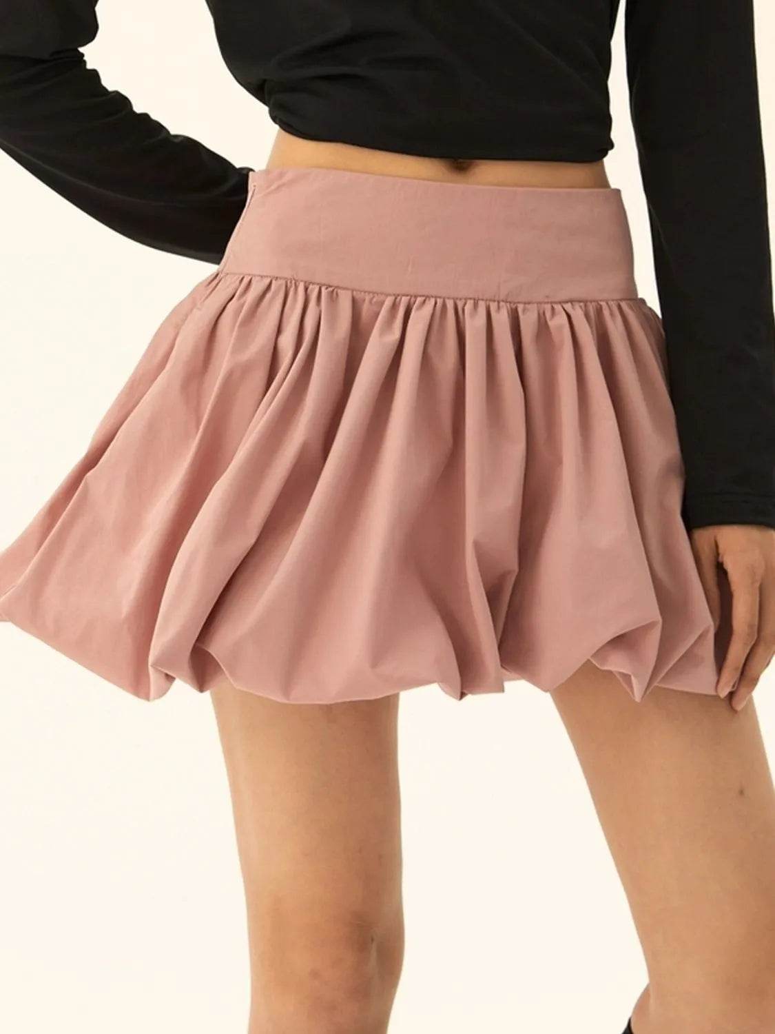 Ruched Bubble Hem Mini Skirt Dusty Pink Trendsi ea552d47-f86f-4750-9728-84cf393b1b9d-Max-Origin