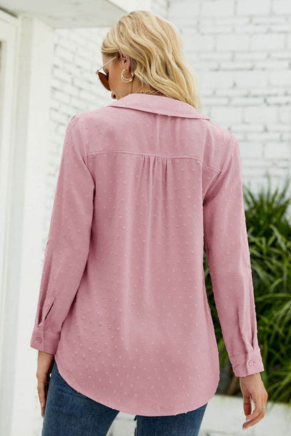 Swiss Dot Johnny Collar Blouse Trendsi ea588118f7c844f292c03aa49525681c-Max