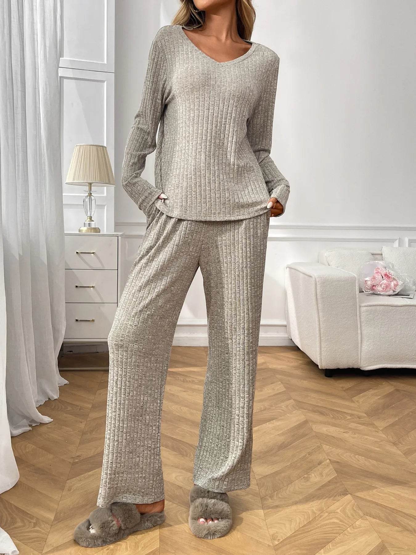 Ribbed Long Sleeve Top and Pants Lounge Set Trendsi ea6aa97a76be4f1c87c43b55286efb9b-Max-Origin