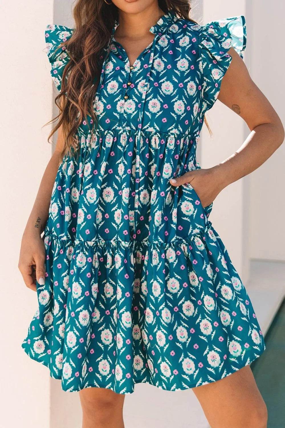 Printed Tie Neck Ruffled Cap Sleeve Dress Trendsi ea6d9d9b-0789-442d-8edf-e98ff8621f55-Max-Origin