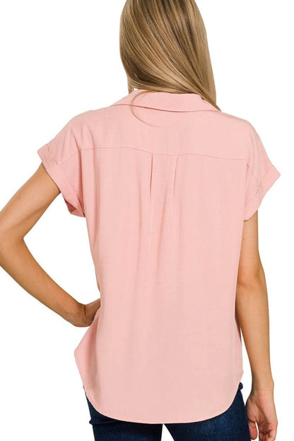 Zenana Tencel V-neck Collared Top W Front Flap Pockets Trendsi eab8f9a9-ebe9-490a-92f8-185582fe6bf0-Max-Origin
