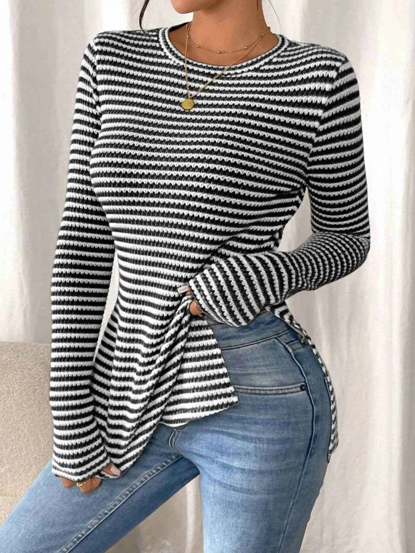 Side Slit Striped Long Sleeve T-Shirt Trendsi ead8ca963c434ce3a9e9d13e3fd5703b-Max-Origin