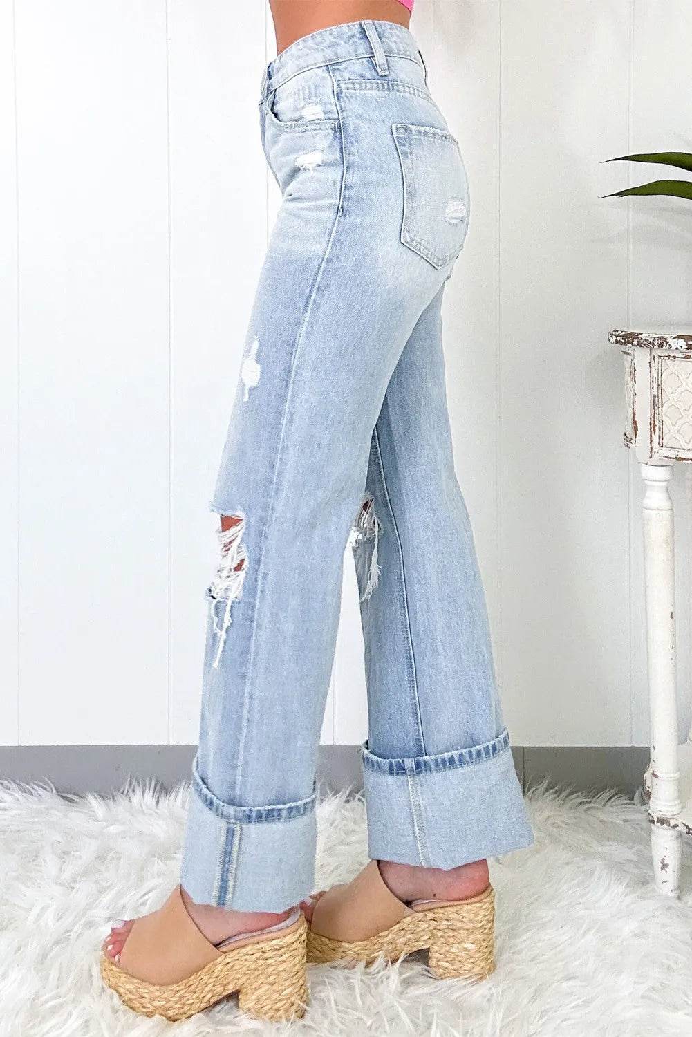 Distressed High Waist Jeans with Pockets Trendsi eb051c6c-402a-4e91-99cc-84e01334fd4c-Max