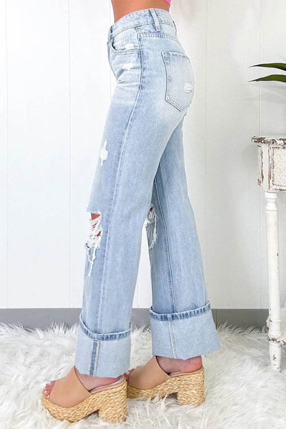 Distressed High Waist Jeans with Pockets Trendsi eb051c6c-402a-4e91-99cc-84e01334fd4c-Max