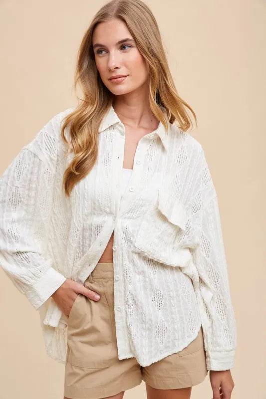 Annie Wear Openwork Button Down Drop Shoulder Shirt Ivory Trendsi eb07baf7-4636-401a-b860-d9cfe56bcab4-Max