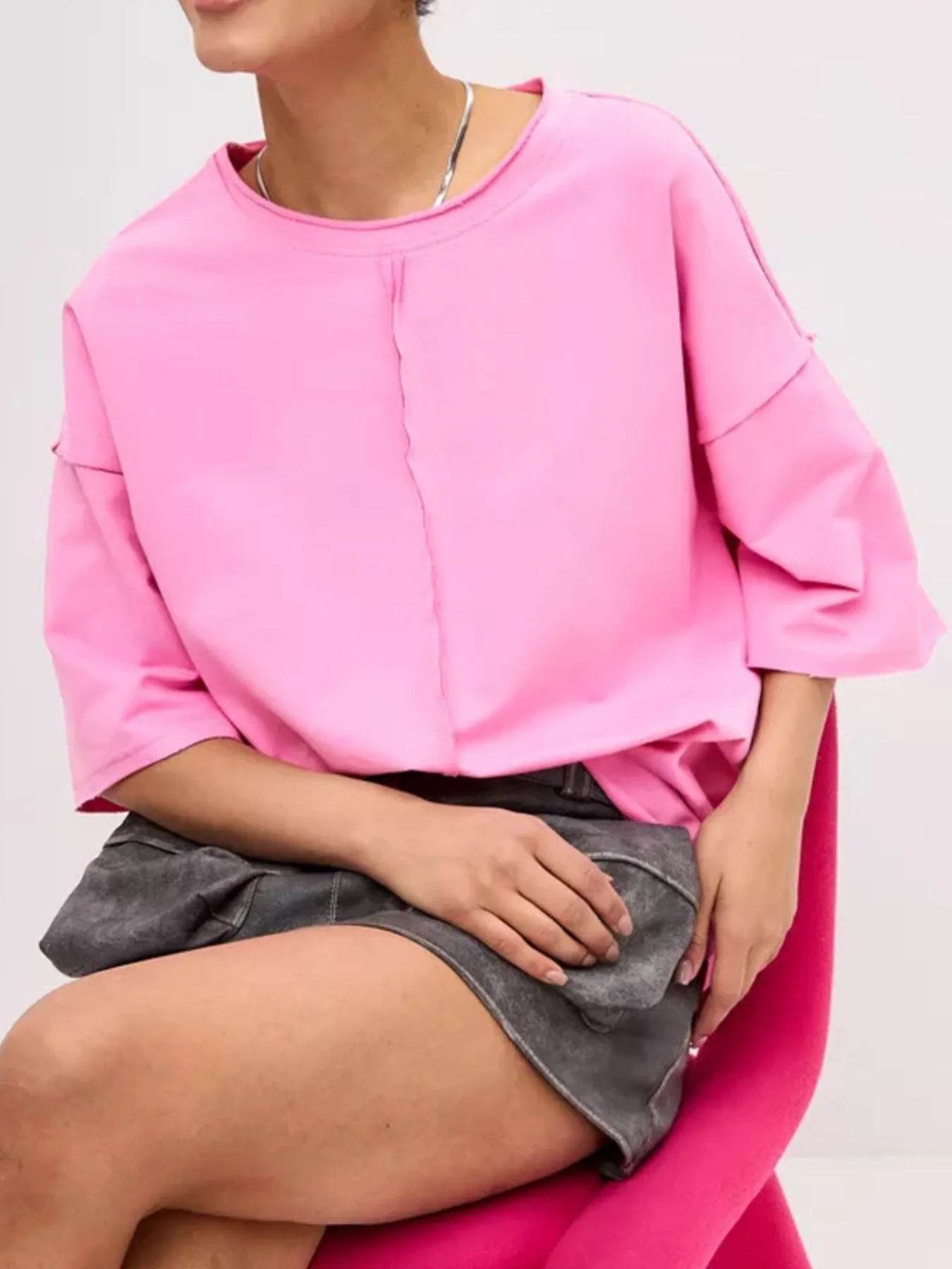 Round Neck Half Sleeve T-Shirt Trendsi eb28ac50-32ed-4e3e-a5f4-34a760ddee2c-Max-Origin