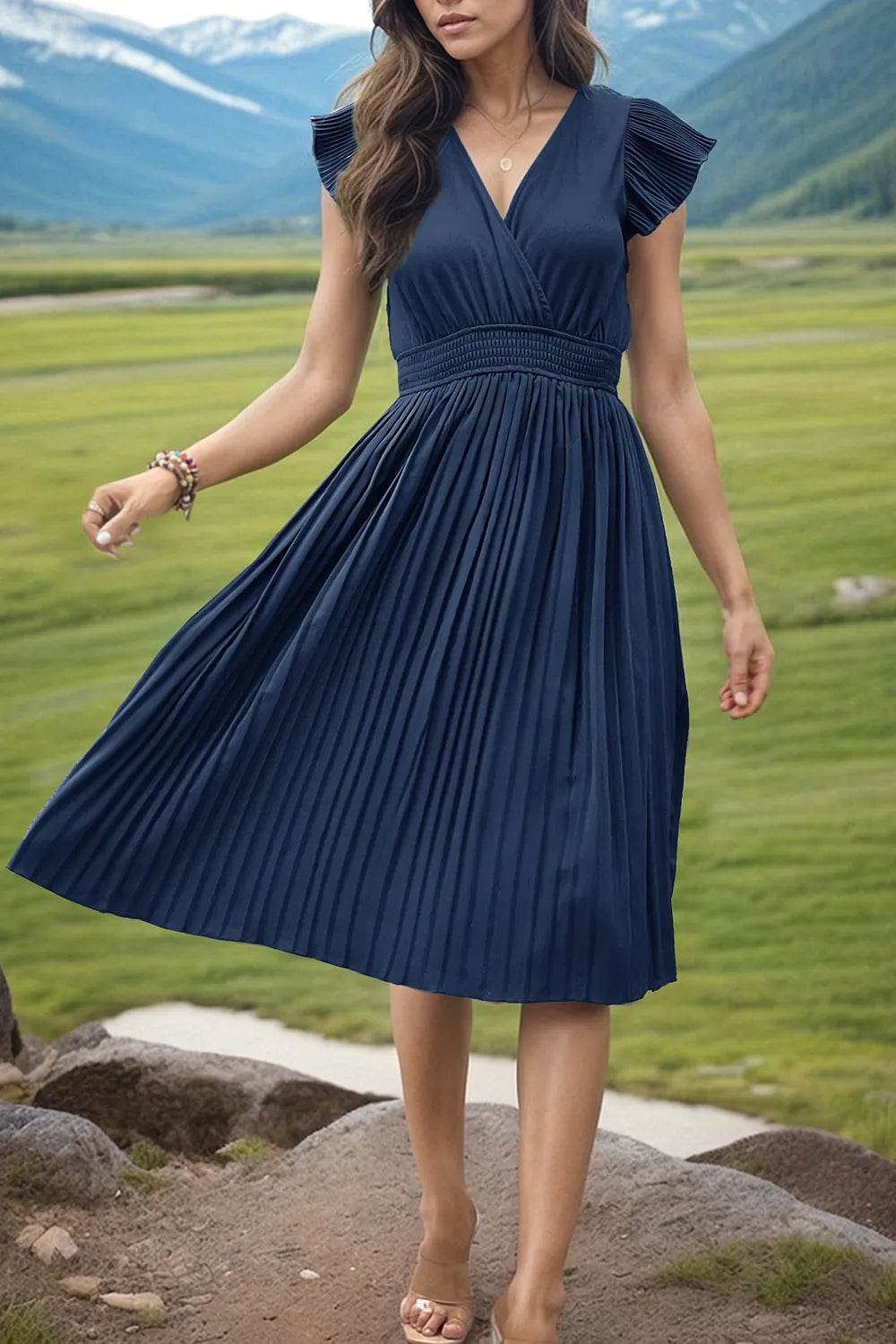 Perfee Tied Smocked Waist Flutter Sleeve Dress Trendsi eb2987c8-d6b0-4da8-9604-44eb3851b805-Max
