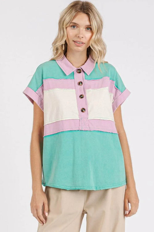 Mittoshop Color Block Henley Short Sleeve Polo Shirt Trendsi eb3a8c29-4065-4dae-bd4f-3c65f397640a-Max
