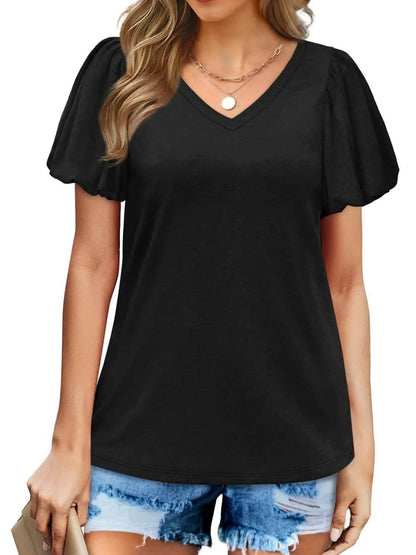 V-Neck Puff Sleeve Casual T-Shirt Trendsi eb586cc62de7417699ff077094a33546-Max-Origin