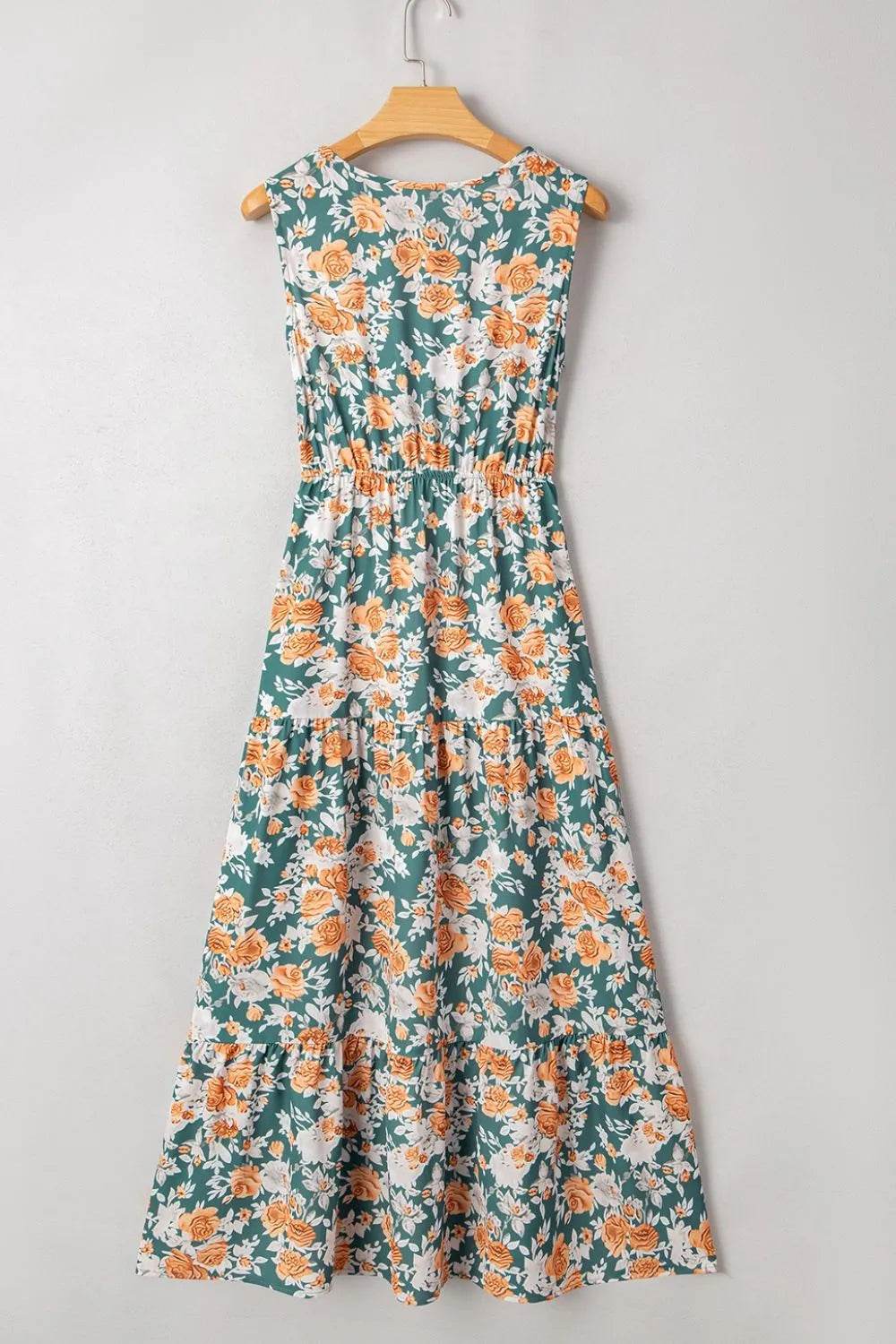 Floral Print Trimmed V Neck Tie Waist Sleeveless Dress Trendsi eb59ff4f-d67f-44b2-bdb2-330f0cf0a349-Max-Origin