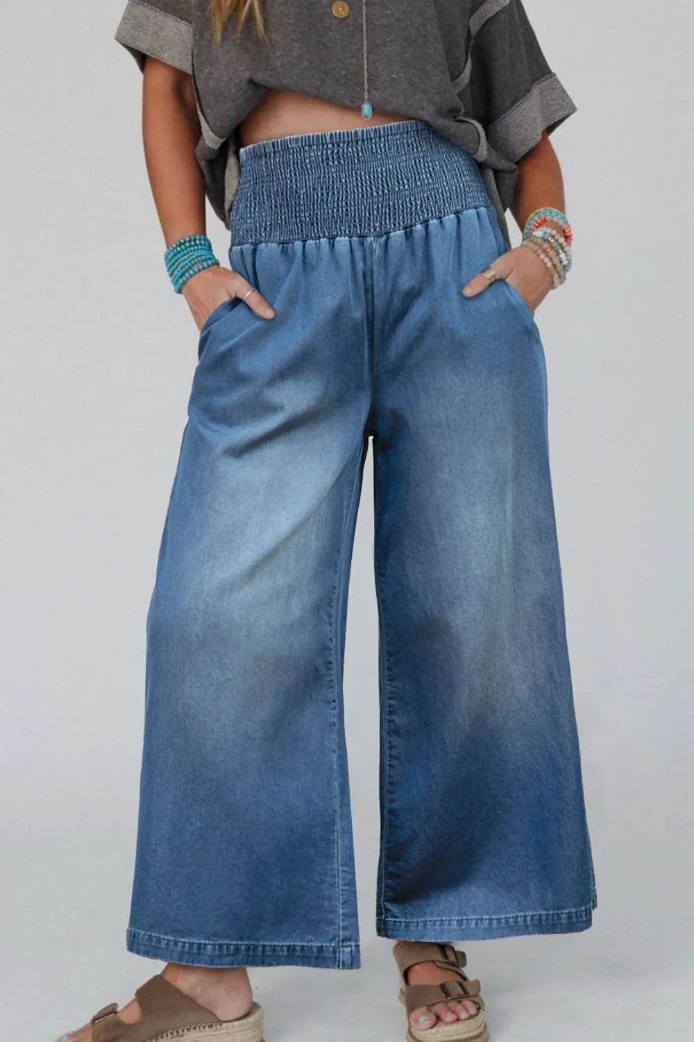 Smocked Wide Leg Jeans Trendsi eb5e7b4e-9d88-4d8e-9c1e-1c8bccd7b62b-Max