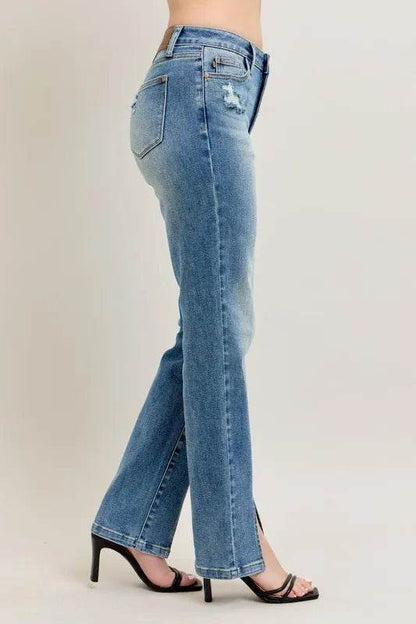 Judy Blue Full Size High Waist Vintage Wash Front Seam & Slit Straight Plus Size Trendsi eb6336b6c51b49d9ab1c43c8ef04809f-Max-Origin