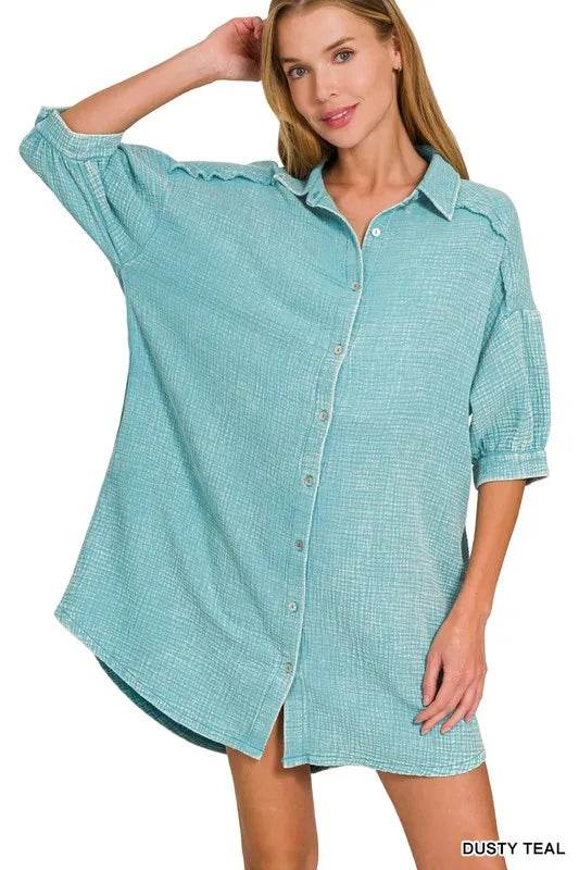 Zenana Washed Double Gauze Button Down Shirt Dress DUSTY TEAL Trendsi eb7460122c1543439c5cd32271befcfa-Max-Origin