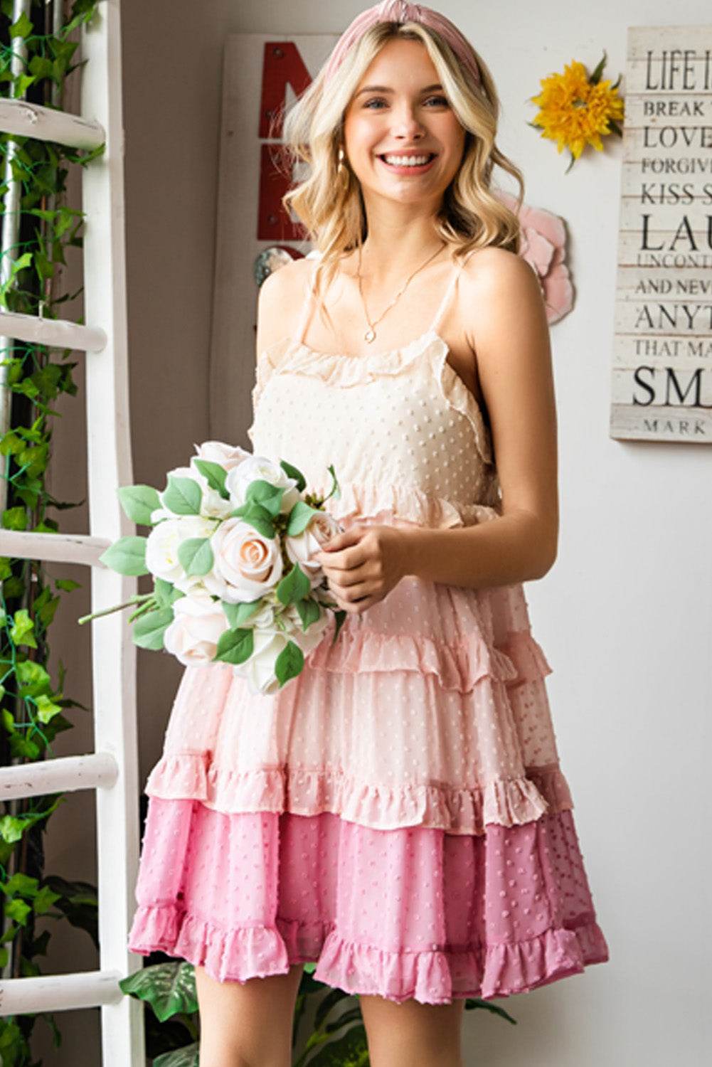 Color Block Swiss Dot Ruffled Tiered Spaghetti Strap Dress Trendsi ebebdc5541f746519a7658c669558233-Max