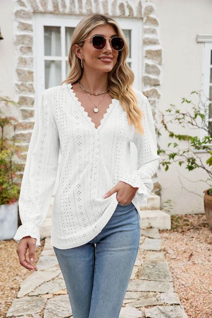 Eyelet Lace Trim Flounce Sleeve Blouse White Trendsi ebf43ca23ebf4edb8602d6d613912af6-Max
