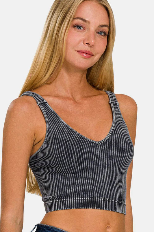 Zenana Washed Ribbed Cropped V-Neck Tank Ash Black Trendsi ec2f5198-60c1-44b8-a25f-5e5c7f23f840-Max