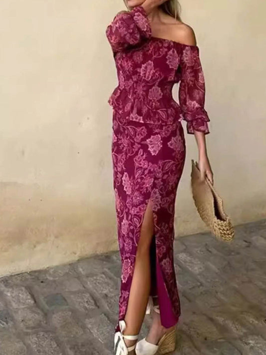 Printed Flounce Sleeve Top and Slit Skirt Set Trendsi ec30f205-8cc2-447c-941e-a03588100f6f-Max-Origin