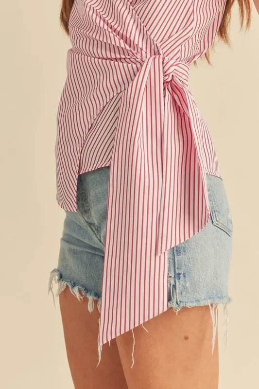 Aemi + Co Side Knotted Surplice Striped Cami Trendsi ec36297a-7e93-4b31-8b26-2e925284a279-Max