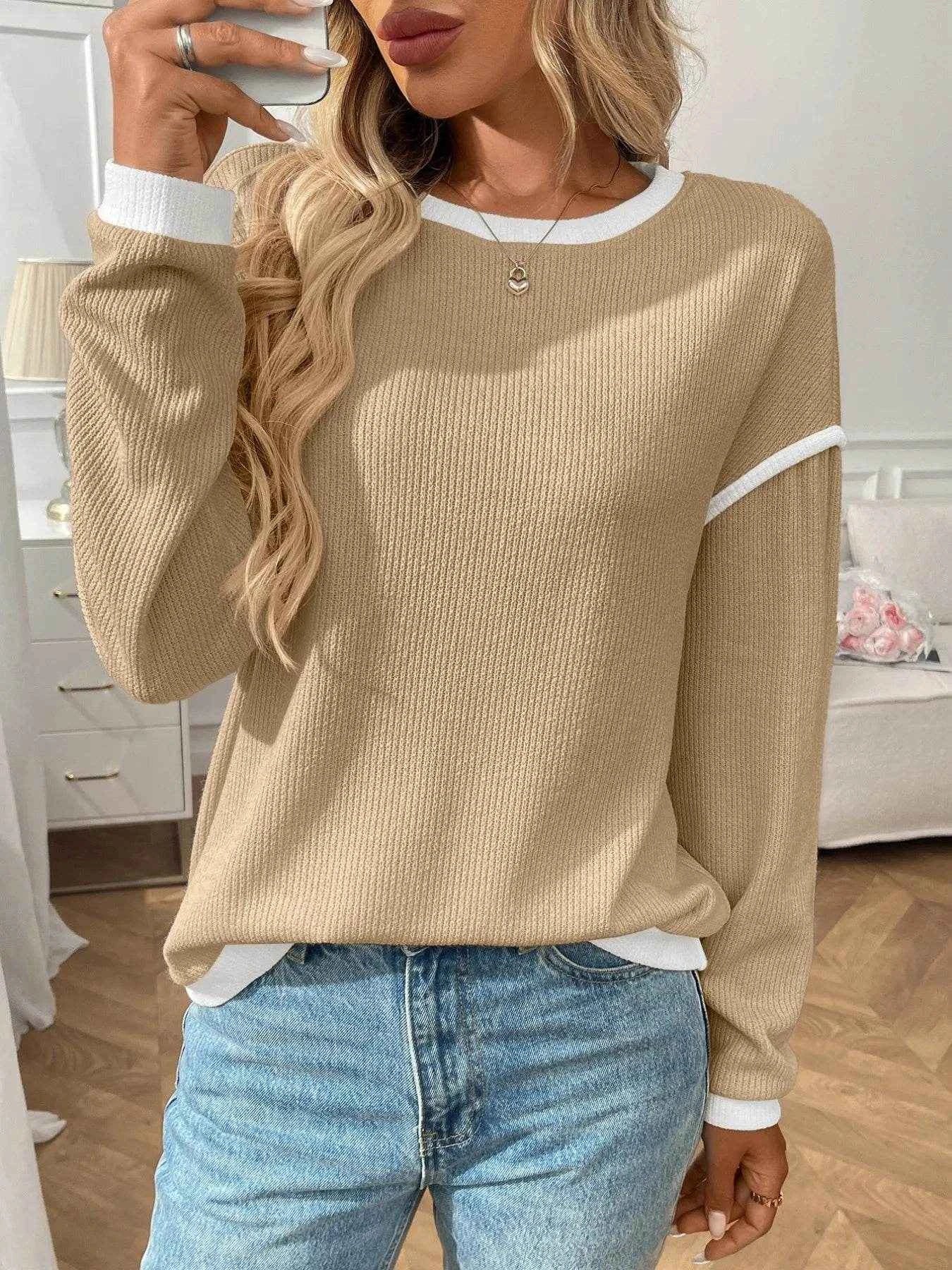 Ribbed Contrast Trim Long Sleeve Top Trendsi ec54c84b-120a-4461-b73c-e7702ac76b0e-Max-Origin