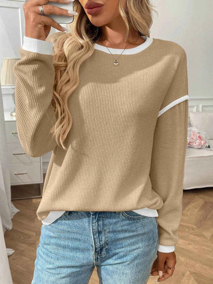 Ribbed Contrast Trim Long Sleeve Top Trendsi ec54c84b-120a-4461-b73c-e7702ac76b0e-Max-Origin