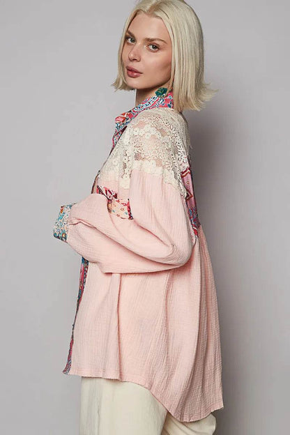 POL Lace Patchwork Floral Trim Long Sleeve Shirt Trendsi ec951de8-7567-4ec2-976b-7e05888c801e-Max-Origin