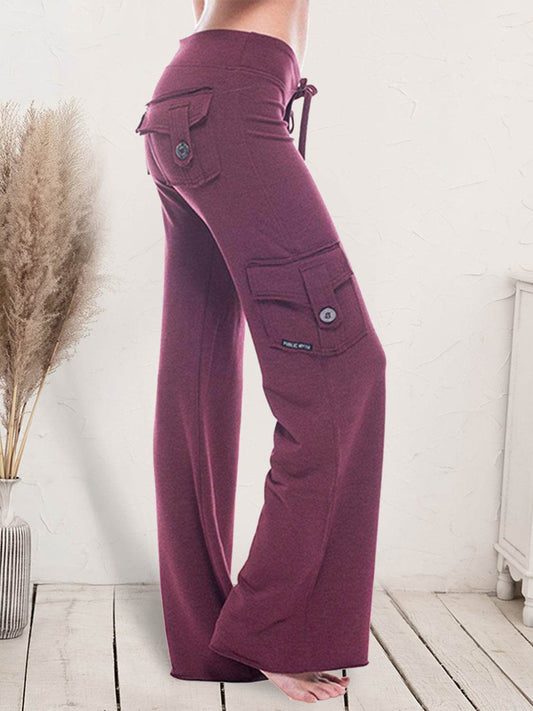 Mid Waist Pants with Pockets Wine Trendsi ecc51af9ca99416da2405720911eb03b-Max