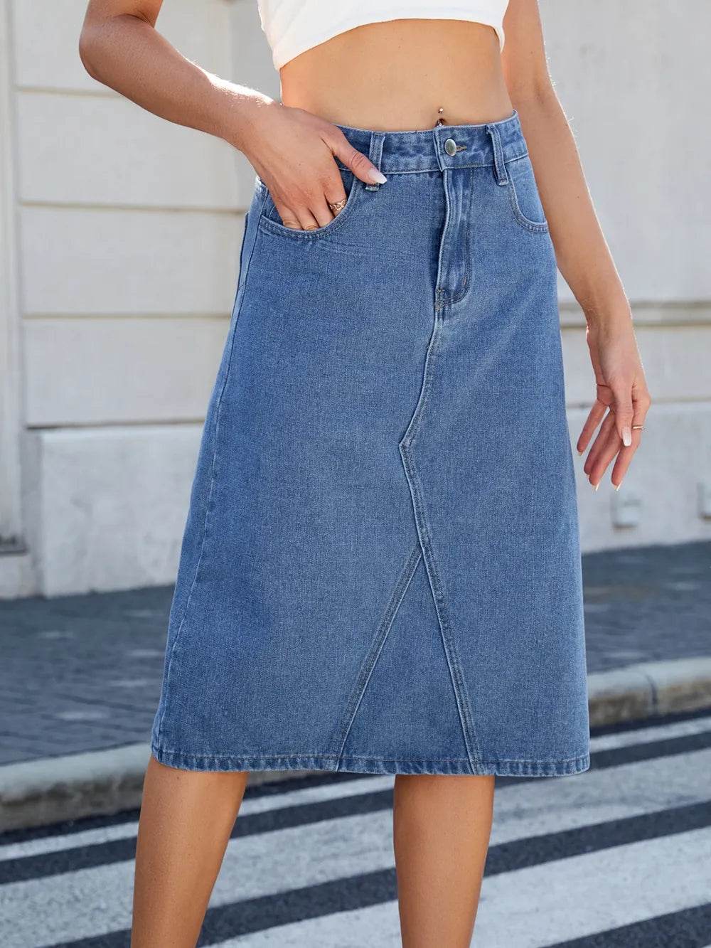 Slit Back Midi Denim Skirt Light Blue Trendsi ecc8c9c3-48dc-4023-bed4-201e0be36ac1-Max