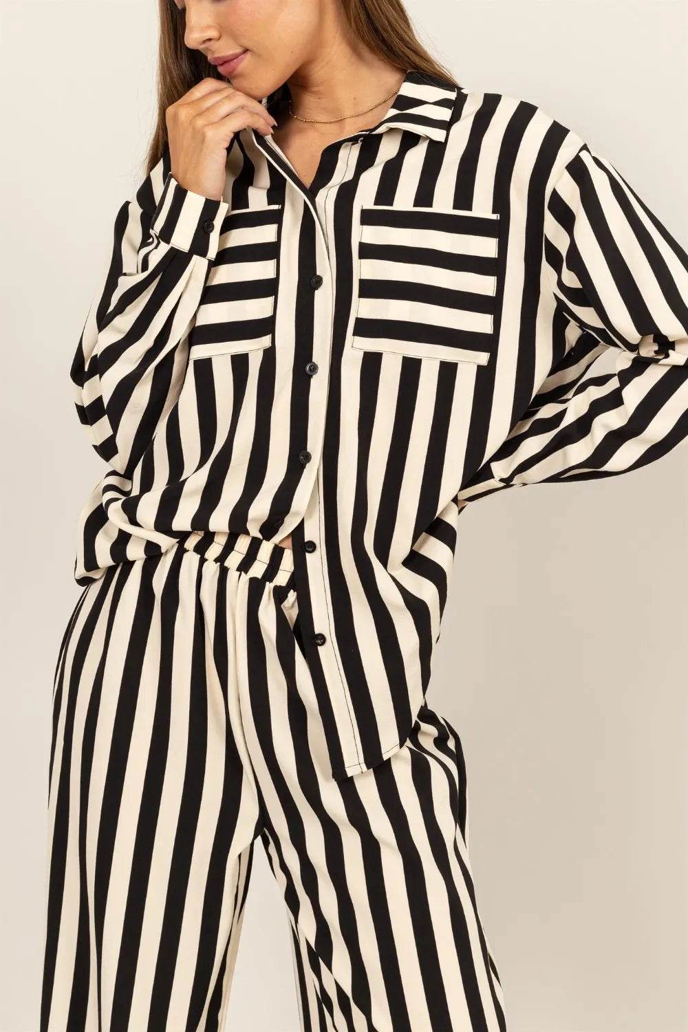 HYFVE Striped Button Up Shirt and Pants Set Trendsi ecd972e3-cab6-488f-ad99-17c617770763-Max