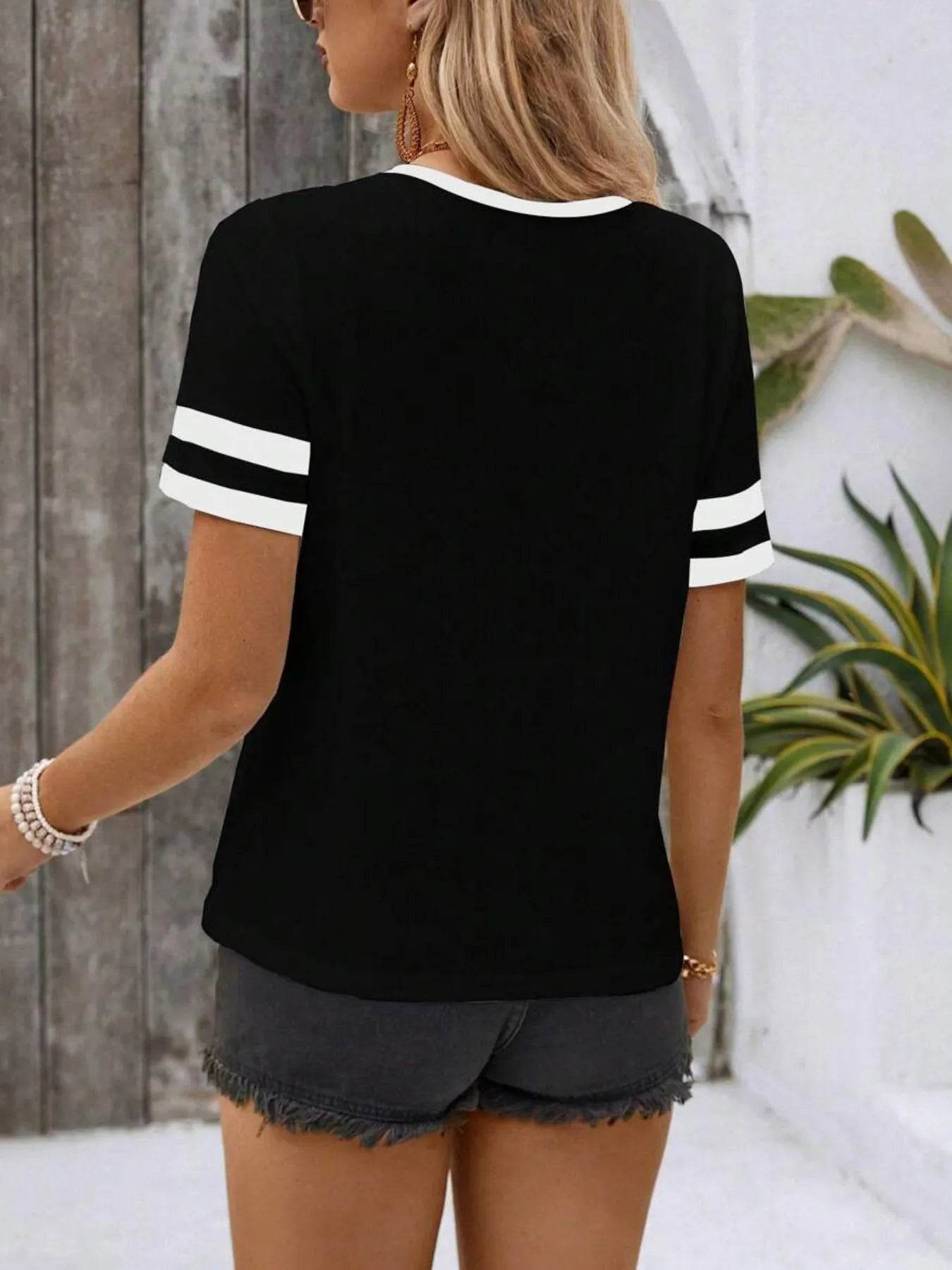 Striped Short Sleeve Half Zip Top Trendsi ecda535e30dd452eaa84102cd6ef2a0c-Max-Origin