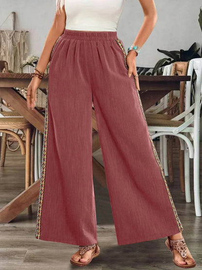 Bohemian Wide Leg Embroidered Side Stripe Pants Rust Trendsi eced4db62442420ea7109de76471ee47-Max-Origin