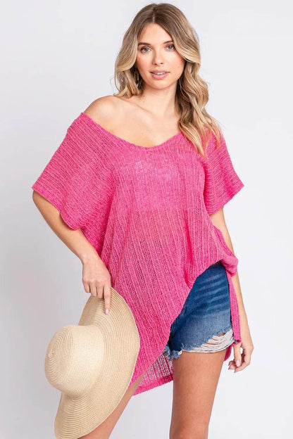 GeeGee Short Sleeve Side Slit Knit Cover Up Dress Trendsi ed076a20-8801-4f0c-a8be-63bba1d2f8c5-Max