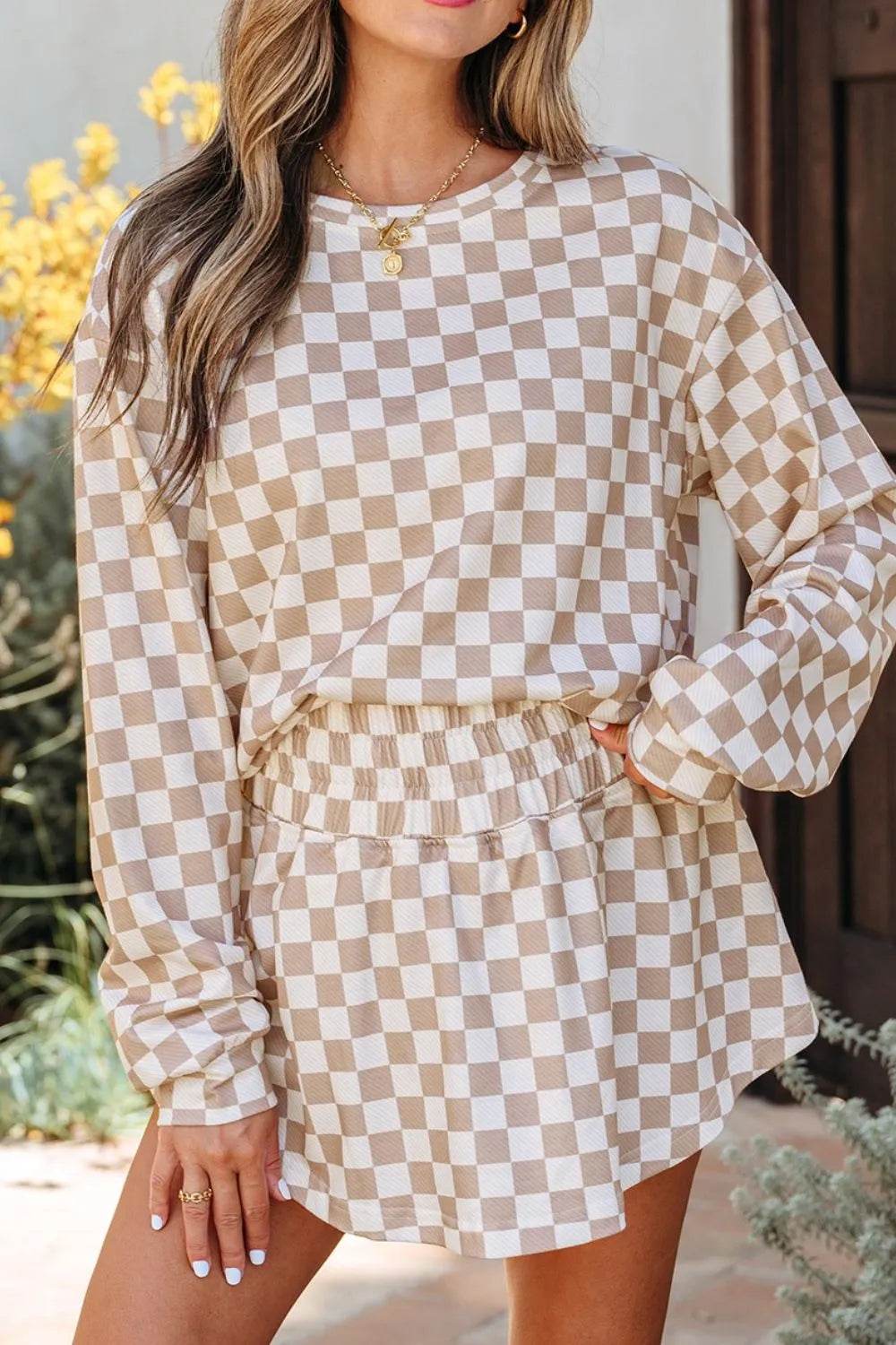 Checkered Long Sleeve Top and Skirt Two-Piece Set Trendsi ed13d189-a975-44df-a54e-2c1b83b63787-Max-Origin