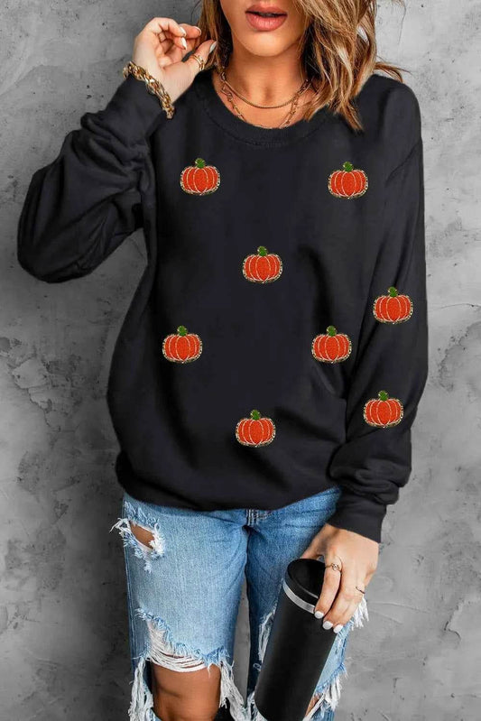 Pumpkin Round Neck Long Sleeve Sweatshirt Trendsi ed23b17d-484f-4b1c-9f17-07164e1880a3-Max