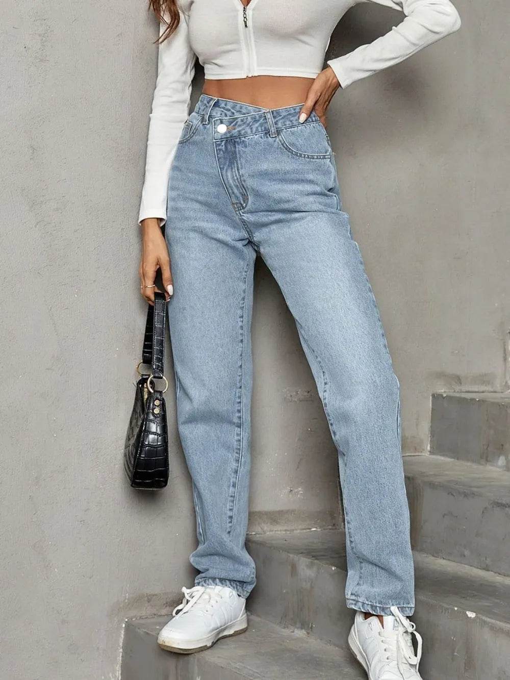 Asymmetrical Waist Straight Leg Jeans Trendsi ed40227e-1115-4b43-990a-560762909d71-Max