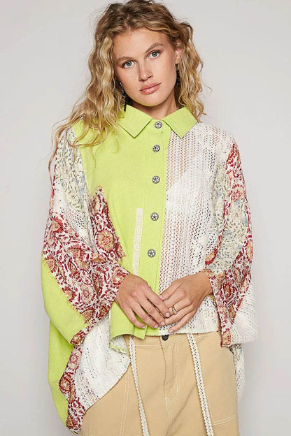POL Thermal and Crochet Lace Mix Shirt with Floral Pattern NEON LIME Trendsi ed690537-1f19-4f2c-a998-6373533b63dc-Max-Origin